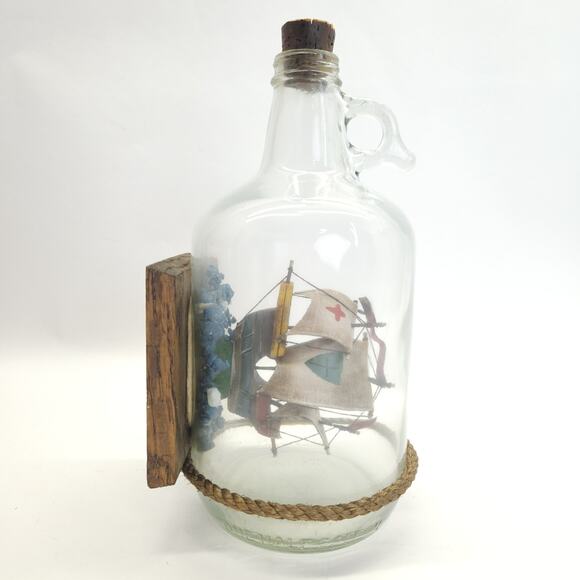 Vtg Ship in a Bottle Nautical Sail Model Miniature Art Nautical 10.5"W MCM - Picture 7 of 10